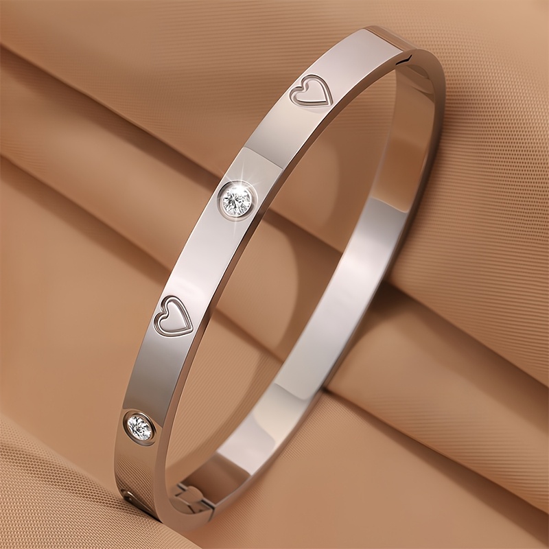 Open Circle Pattern & Heart Engravings Stainless Steel Bracelet Duo